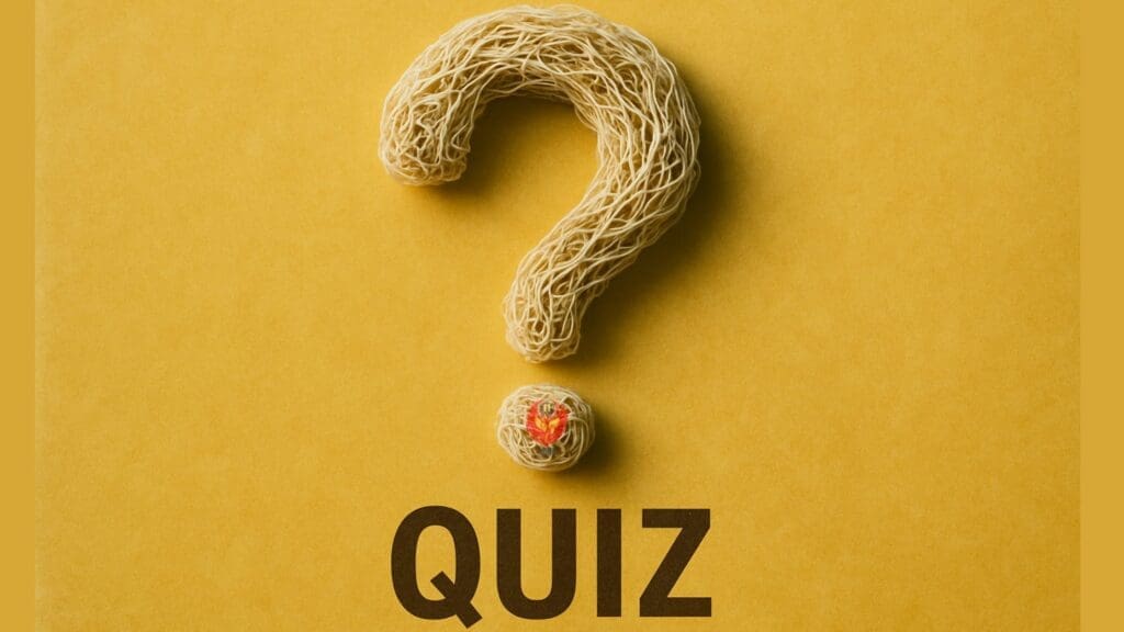 A vibrant and engaging image of a question mark made from mycelium filaments, inviting users to take the quiz."